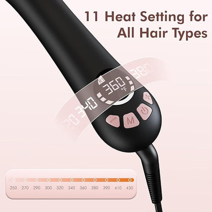 New Version Lanvier Rotating Curling Iron 1.25 Inch Automatic Curling Wand for Waves; Tourmaline Ceramic Self Curler with 2 Rotating Speed, 11 Adjustable Temperature & Dual Voltage for Worldwide Use