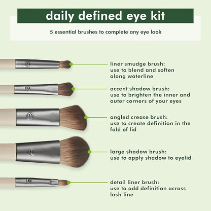 EcoTools Daily Defined Eye Makeup Brush Kit, Travel Friendly, Versatile Eye Makeup Looks, Convenient Makeup Tools On-The-Go, For Eyeshadow & Eye Liner, Eco-Friendly Makeup Brushes, 5 Piece Set