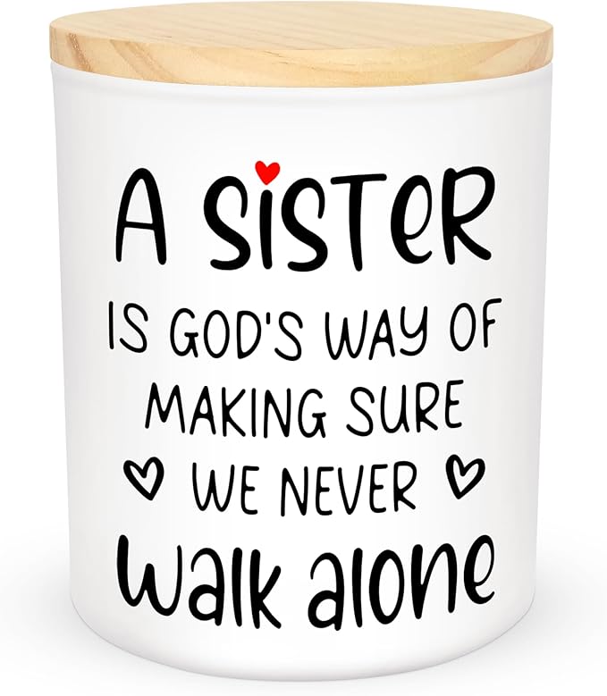 TEEZWONDER Mothers Day Gifts for Sister - A Sister Never Walk Alone Long Lasting Vanilla Lavender Candle 10 oz - Sister Mothers Day Gift Ideas, Christian Birthday Gifts for Women Sisters