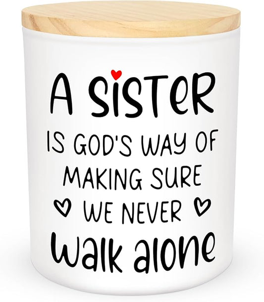 TEEZWONDER Mothers Day Gifts for Sister - A Sister Never Walk Alone Long Lasting Vanilla Lavender Candle 10 oz - Sister Mothers Day Gift Ideas, Christian Birthday Gifts for Women Sisters