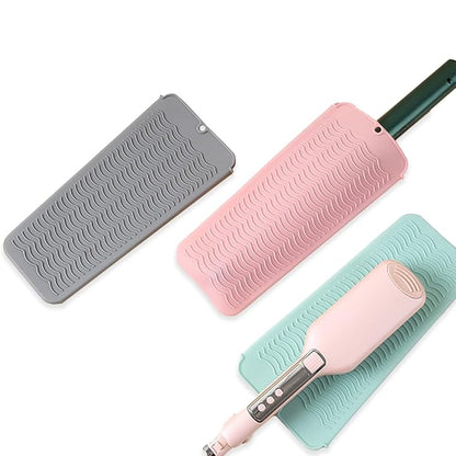 Heat Resistant Silicone Mat with Hanging Hole, Straightener Heat Resistant Travel Mat & Pouch for Curling Iron, Flat Iron and Other Hot Hair Styling Tools, 11 x 5 in, Gray