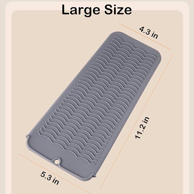 2 Heat Resistant Silicone Mat with Hanging Hole, Straightener Heat Resistant Travel Mat & Pouch for Curling Iron, Flat Iron and Other Hot Hair Styling Tools, 11 x 5 in, Gray