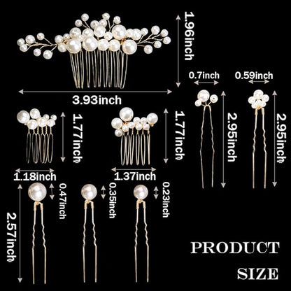 8 Pcs Pearl Hair Combs Set Wedding Bridal Rhinestone Hair Pins for Bridesmaids Brides Flower Girls Hair Accessories