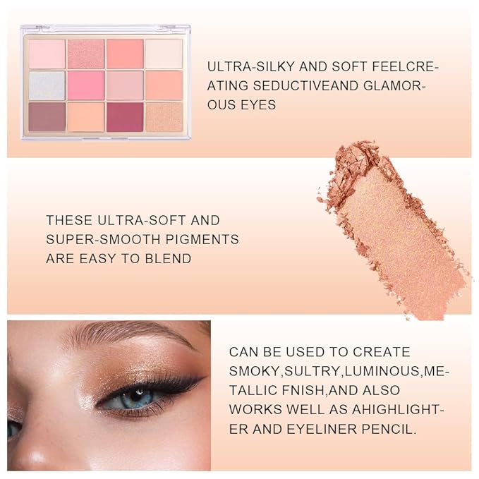 Nude Pink Eyeshadow Palette,Natural Neutral Warm Colors Cream Light Colors Eyeshadow Palette,Highly Pigmented Eye Shadow Palette Long Lasting Naturing-Looking Make Up Pallets for Women,Vegan