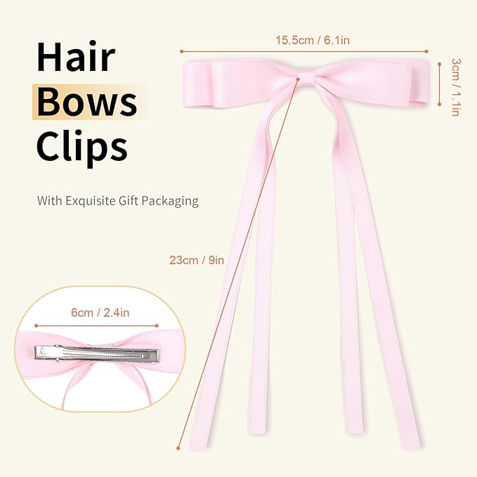10 PCS Satin Hair Accessories: Double Hair Ribbon Ponytail Holders, Metal Hair Clips and Bows for Women and Girls in Black and White