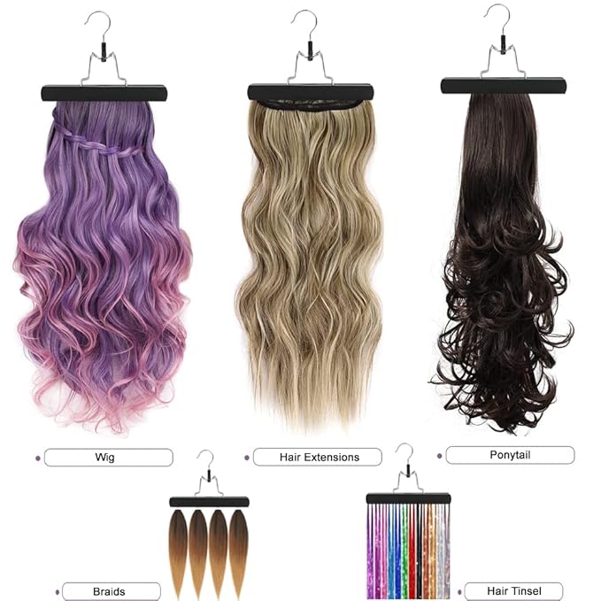 2Pcs Hair Extension Holder, Extra Long Wig Storage Bag with Hanger, Hair Extensions Wig Storage for Multiple Wigs, Hairpieces, Portable Travel-Ready Hair Extensions Bag (31.5 Inch, 2Pcs Black)