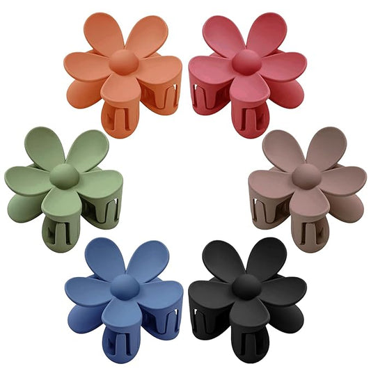 Flower Hair Clips 6 PCS Flower Claw Clips Daisy Clips for Women Matte Large Claw Clips Strong Hold Jaw Clamps Hair Accessories for Thick Hair 6 Colors