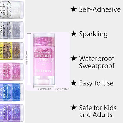 Mysense Pink Body Glitter Stick,Face Hair Glitter Makeup,Sparkling Mermaid Sequins Chunky Glitter Face Paint,Singer Concert Outfit Festival Rave Accessories for Women and Kids
