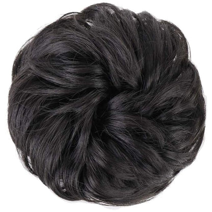MORICA 2PCS Messy Bun Hair Piece, Fake Messy Bun Scrunchies for Thin Hair Extension, Curly Wavy Synthetic Chignon Ponytail for Women (Natural Black#)