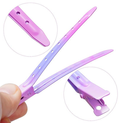 24 Packs Duck Bill Clips, Bantoye 3.35 Inches Rustproof Metal Alligator Curl Clips with Holes for Hair Styling, Hair Coloring, Gradient Pink
