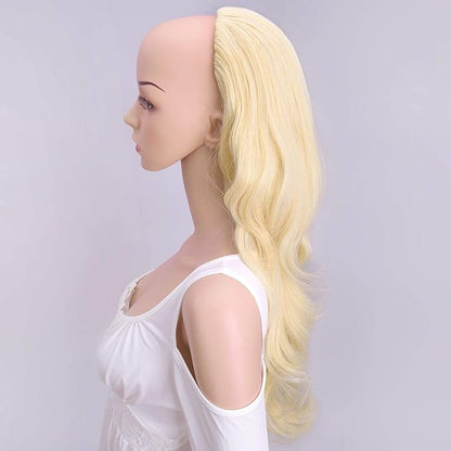 24" Long Wavy Clip in Half Head Tied Wig Blonde Premium Japanese Synthetic fibers Hair Extensions For Women 210g 8#