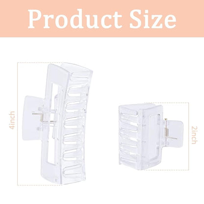 12 Pcs Rectangle Hair Clips, Hair Accessories for Women and Girls, Including 6 Pcs 4 Inch Large Claw Clips for Thick Hair and 6 Pcs 2 inch Small Hair Claw Clips for Thin Hair (Clear)