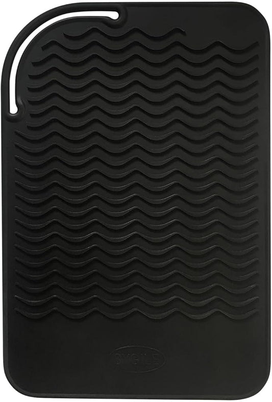 11" X 7.5" 5.6 oz Large Heat Resistant Silicone Travel Salon Hair Styling Tools Cooling Mat, Anti-Heat Pad Cover for Hair Straightener, Curling Iron, Flat Iron, Hair Dryer Curler Mat - Black