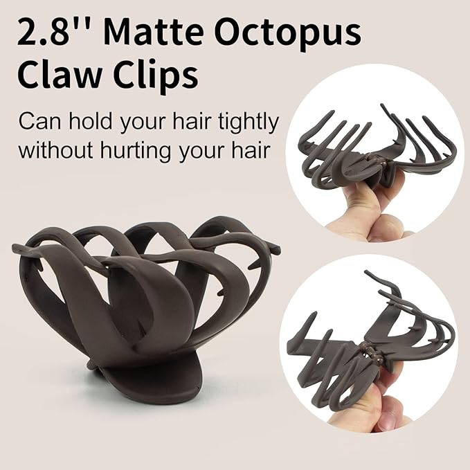 2.8 Inch Medium Octopus Hair Clips for Women, Matte Claw Clips for Thin Hair, Strong Hold Non-slip Spider Octopus Clip for Fine Hair Jaw Clips