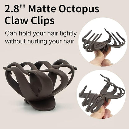 2.8 Inch Medium Octopus Hair Clips for Women, Matte Claw Clips for Thin Hair, Strong Hold Non-slip Spider Octopus Clip for Fine Hair Jaw Clips