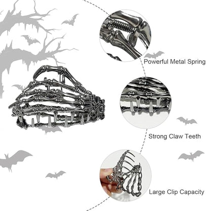 3 Pieces Large Metal Spider Net Hand Hair Claw Clips for Women and Girls Thick Long Hair, Nonslip Skeleton Spooky Barrette Headband Hair Styling Accessories for Halloween Christmas Gifts