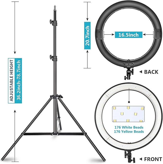 Neewer 20-inch LED Ring Light Kit for Makeup YouTube Video Blogger Salon - Adjustable Color Temperature with Battery or DC Power Option, Battery, Charger, AC Adapter, Phone Clamp and Stand Included