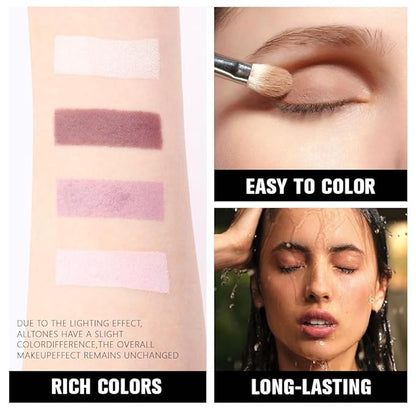 4 Colors Dark Pink Purple Brown Beige Eye Shadow Powder Palette Makeup, Neutral Matte Cream Shimmer Quads Eyeshadow Palette for Women Highly Pigmented Waterproof, paleta de sombras de ojos, Vegan 02