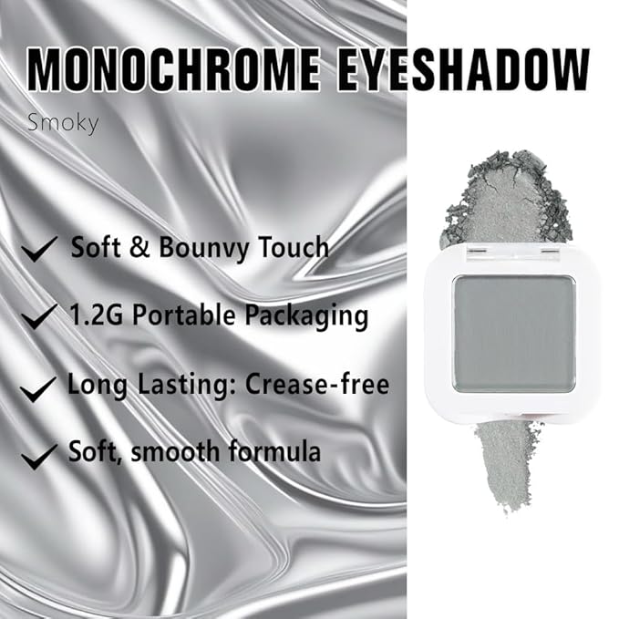 evpct Matte Smoky Gray Single Eye Shadow Palette Makeup for Older Women, Grey Cream Eye shadow Palette Single for Older Women Matte, High Pigment Waterproof Monochrome Mini Eyeshadow, sombra de ojos