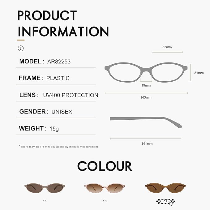 Retro Oval Cat Eye Sunglasses for Women Y2k Trendy Narrow Sunnies Designer Sun Glasses AR82253