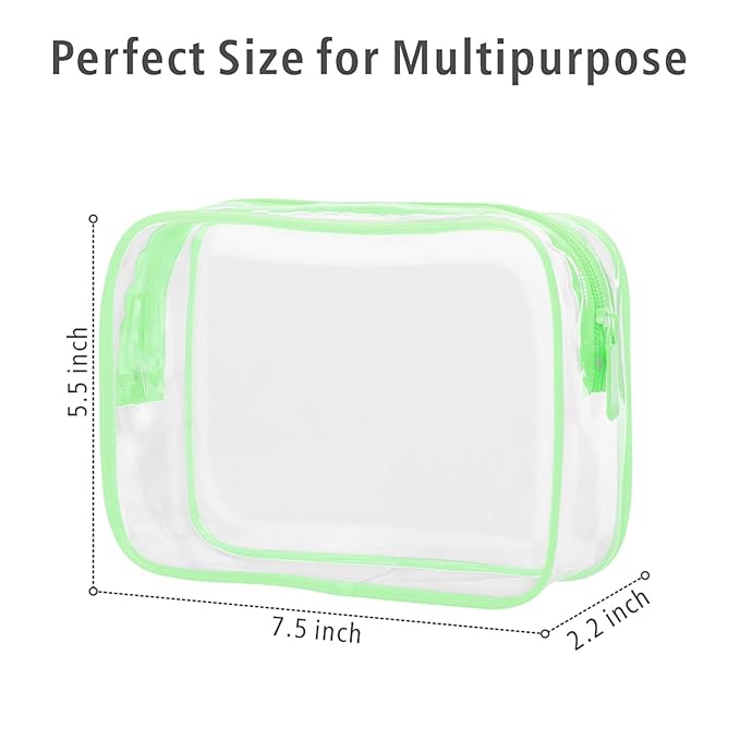 PACKISM TSA Approved Toiletry Bags - Clear Makeup Bags, Waterproof Quart Size, Travel Makeup Cosmetic Bags for Women, Carry On Airport Airline Compliant, 3 Pack, Green