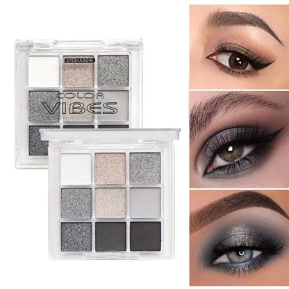 9 Colors Eyeshadow Palette - Dark Punk Smoky Eyeshadow Theme, High Pigmented Blendable Matte & Glitter Shimmer Finishes, Long Lasting Eye Makeup for Christmas & Music Festivals(Dark Punk Smoky)