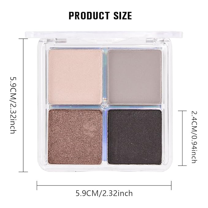 4 Colors Light Beige Gray Brown Black Eye Shadow Palette Makeup, Neutral Matte Shimmer Eyeshadow Palette for Women Highly Pigmented Waterproof, paleta de sombras de ojos, Vegan & Cruelty-free07