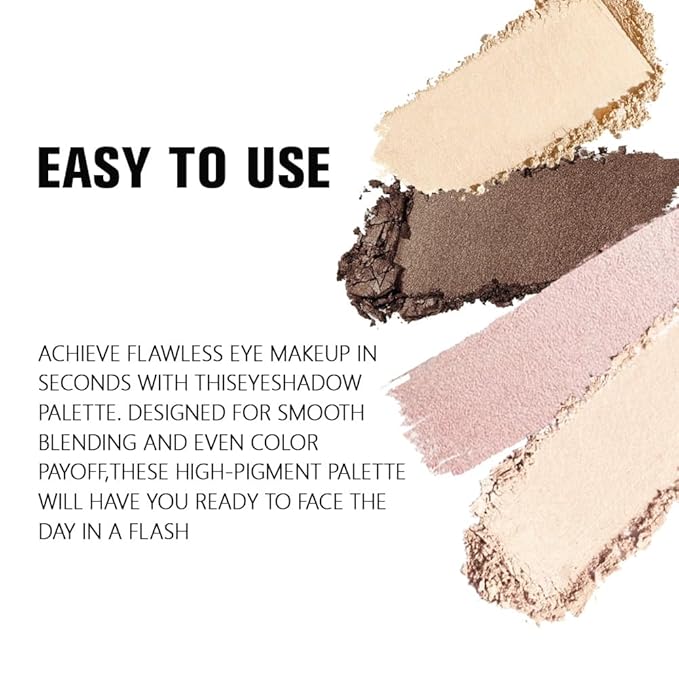 4 Colors Off-White Nude Brown Pink Yellow Eye Shadow Palette Makeup, Neutral Matte Shimmer Eyeshadow Palette for Women Highly Pigmented Waterproof, paleta de sombras de ojos,Vegan & Cruelty-free 01