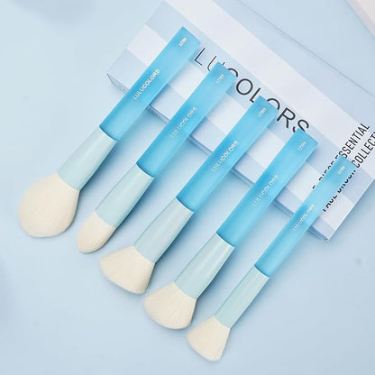 5 Pcs Face Makeup Brush Set – Soft, Cruelty-Free Synthetic Bristles with Translucent Rubberized Handles, Makeup Brushes for Powder, Blush & Contour –Brush Collection-Blue Candy Brushes