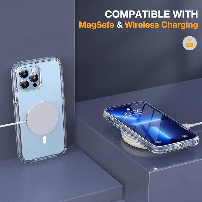 Miracase Magnetic for iPhone 13 Pro Max Case 6.7'' [Compatible with Magsafe] Full-Body Military Drop Proof 13 Pro Max Phone Case Cover with Built-in 9H Tempered Glass Screen Protector, Magnetic Clear
