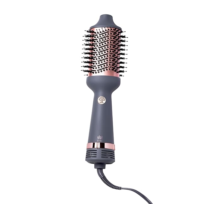 Hairitage Volumizing One Step Blow Dry Brush + Hair Dryer for Curling + Straightening - Ceramic Tourmaline Blowout Brush + Volumizer - Hair Styler for Smooth Shiny, Frizz-Free Styles - Matte Grey