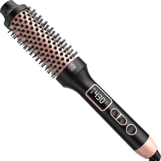 Nimmu Thermal Brush for Blowout Look, 1.5 inch Heated Round Brushes Curling Iron with 10 Temperature Control, Hot Brush Styler Dual Voltage for Travel, Rose Gold