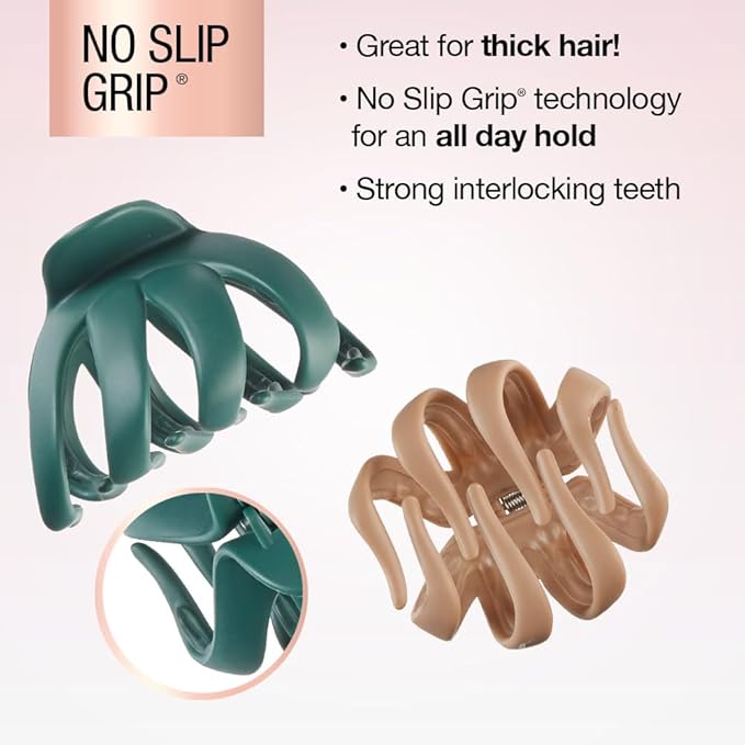 Scunci by Conair jaw claw clips - hair accessories for women - claw clips for thick hair - claw clip - Octopus Clip - Beige & Green -2 Count