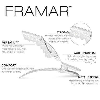 FRAMAR Glitter Hair Clip Set - Alligator Clips For Hair Styling, Hair Styling Clips Sectioning, Glitter Hair Clips For Women Styling, Salon Hair Clips – Firm Hold Without Slipping – 4 Pack