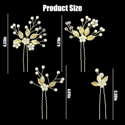5 Pieces Bride Hair Pins Pearl Bridal Hair Piece for Women Sparkly Gold Leaf Crystal Hair Accessories for Bride Bridesmaids Flower Girls(Gold)