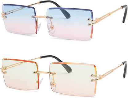 Rectangle Sunglasses for Men/Women Small Rimless Square Shade Eyewear