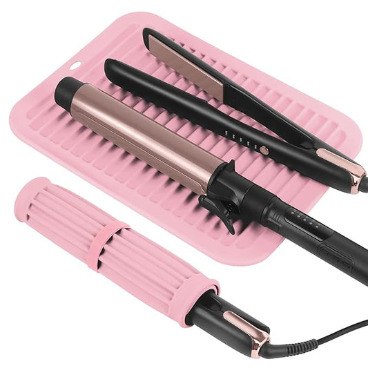 Large Silicone Heat Resistant Mat, Professional Hot Hair Tools Mat for Curling Iron, Flat Iron, Hair Straightener, Portable Hot Pad Cover with Velcro for Travel Home Salon(11.8" x 9.0")