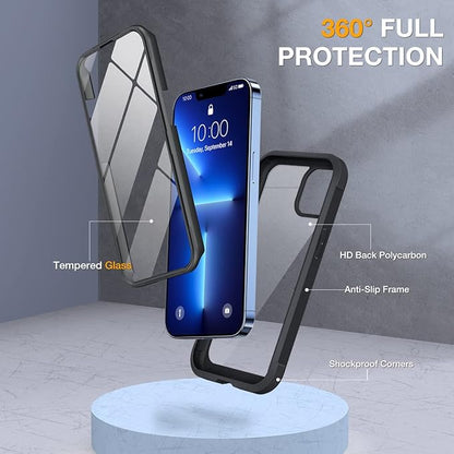 Miracase Glass Case for iPhone 13 Pro Max 6.7 inch, 2023 Upgrade Full-Body Clear Bumper Case with Built-in 9H Tempered Glass Screen Protector for iPhone 13 Pro Max, Black