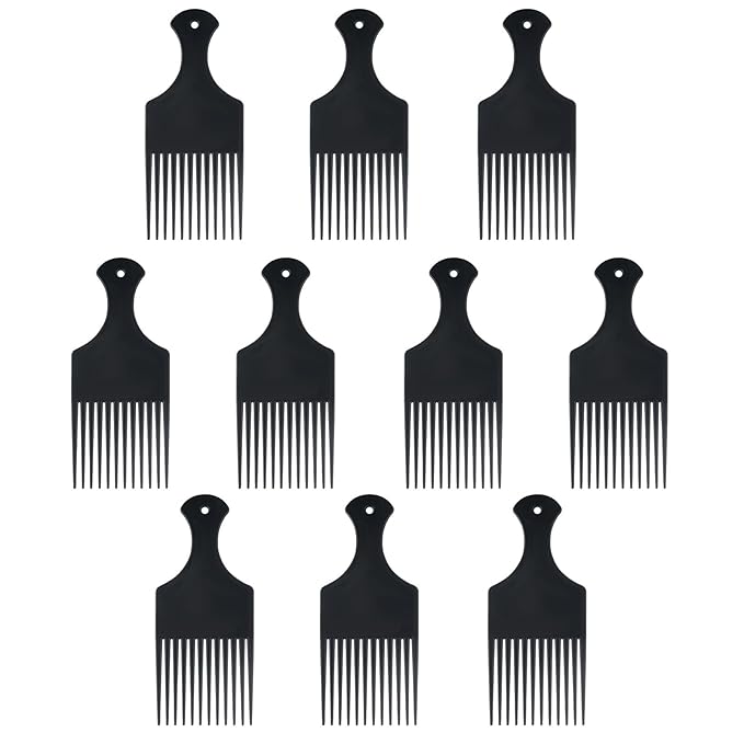 10pcs Salon-Style Hair Pick and Parting Comb，Smooth Wide Hair Pick Comb Afro Hair Comb ，Black Detangling Combs for Afro, Curly Hair Braiding and Styling，Barber Supplies, Hair Care Appliance（BLACK）