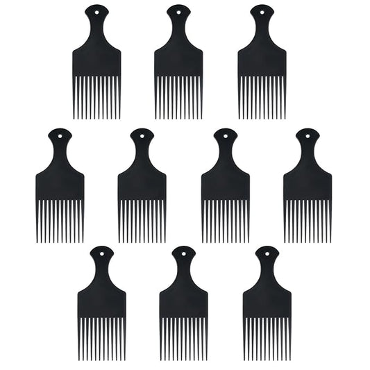 10pcs Salon-Style Hair Pick and Parting Comb，Smooth Wide Hair Pick Comb Afro Hair Comb ，Black Detangling Combs for Afro, Curly Hair Braiding and Styling，Barber Supplies, Hair Care Appliance（BLACK）
