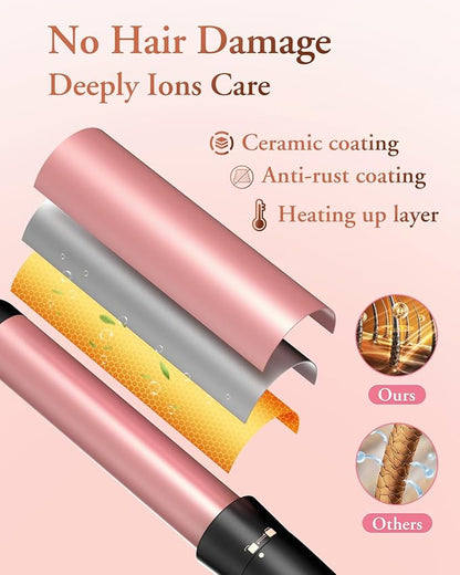 5 in 1 Wand Curling Iron-Kinked Curling Wand Set with Flat Iron Hair Straightener, 3 Barrels Hair Crimper, 3 Ceramic Curling Irons (0.35"-1.25"), 2 Temps Fast Heat Hair Waver Curler with Glove & Clip