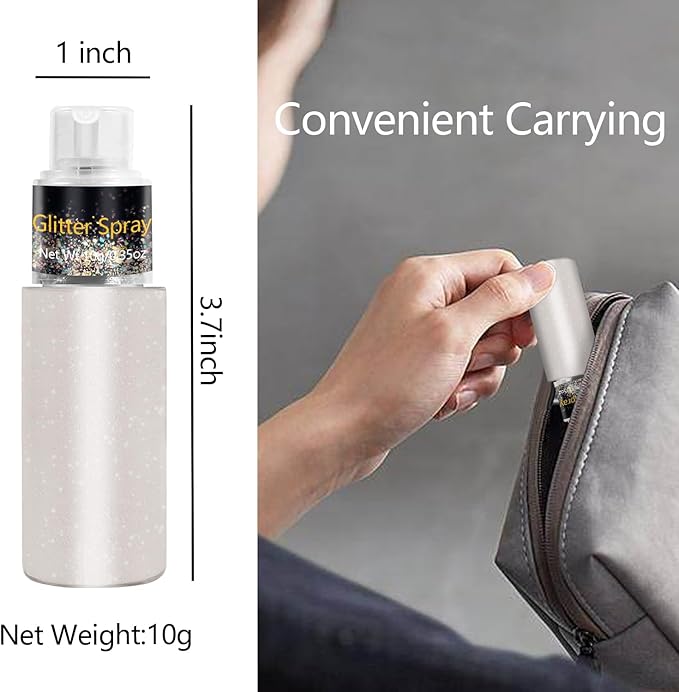 Hair and Body Glitter Spray, Holographic Glitter Highlighter Powder Spray, Unscented Hair Clothes Glitter Highlighter, Loose Glitter Spray Shimmer Powder Festival Rave Accessories, 10g (02 Peal White)