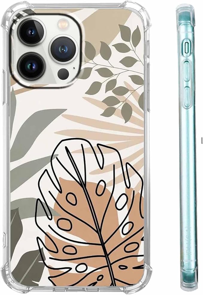 Case for iPhone 14 Pro Max with Green Leaves Design,Abstract Minimalist Plant Art Pattern,Soft TPU Bumper Phone Cover(14pm,Leaf)