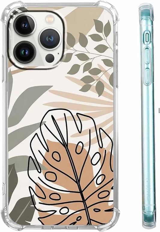 Case for iPhone 14 Pro Max with Green Leaves Design,Abstract Minimalist Plant Art Pattern,Soft TPU Bumper Phone Cover(14pm,Leaf)