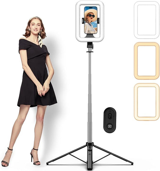 M MYBAT PRO 8" LED Selfie Light with Stand, Rectangular Light for Makeup/Live Stream, 54" Dimmable LED Light with Tripod, Phone Holder & Wireless Remote for Photography/YouTube/Video Recording