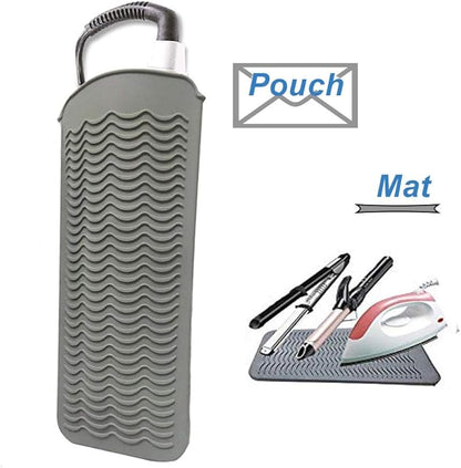 Heat Resistant Silicone Mat Pouch,Hair Styling Tools for Curling Irons, Flat Irons, Hair Straightener， 11.5 * 6 Inches, Food Grade Silicone, Grey