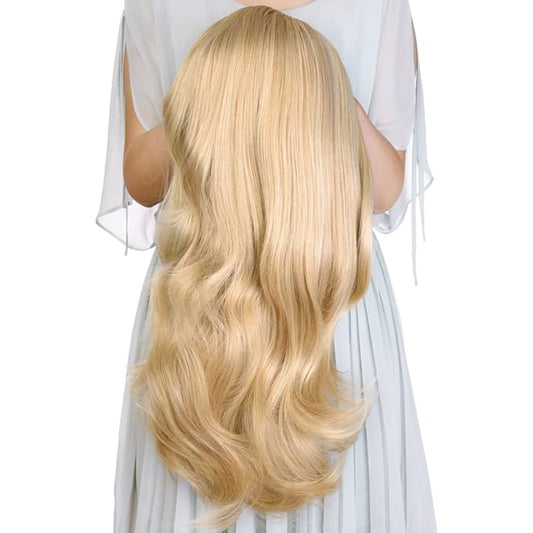 24 Inch Blond Wavy 3/4 Half Wig Long lightest Synthetic Hair Extensions Capless Wigs Hair Clips Extension For Women 210g（24“ #5）