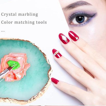 2 Pcs Resin Nail Art Palette, Nail Art Painting Palettes Gold Edge Nail Holder Nail Art Display Board