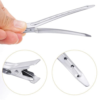 24 Packs Duck Bill Clips, Bantoye 3.35 Inches Rustproof Metal Alligator Curl Clips with Holes for Hair Styling, Hair Coloring, Matte Silver