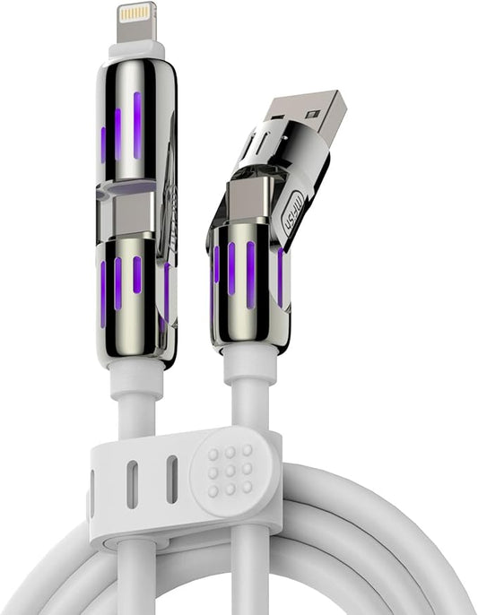 4-in-1 Universal Multi USB Charging Cable – 240W Max Fast Charger Cord with Multiple Connectors for iPhone 16/15/14/13, iPad, Samsung, MacBook, Tablets & More (White, 6.6Ft)